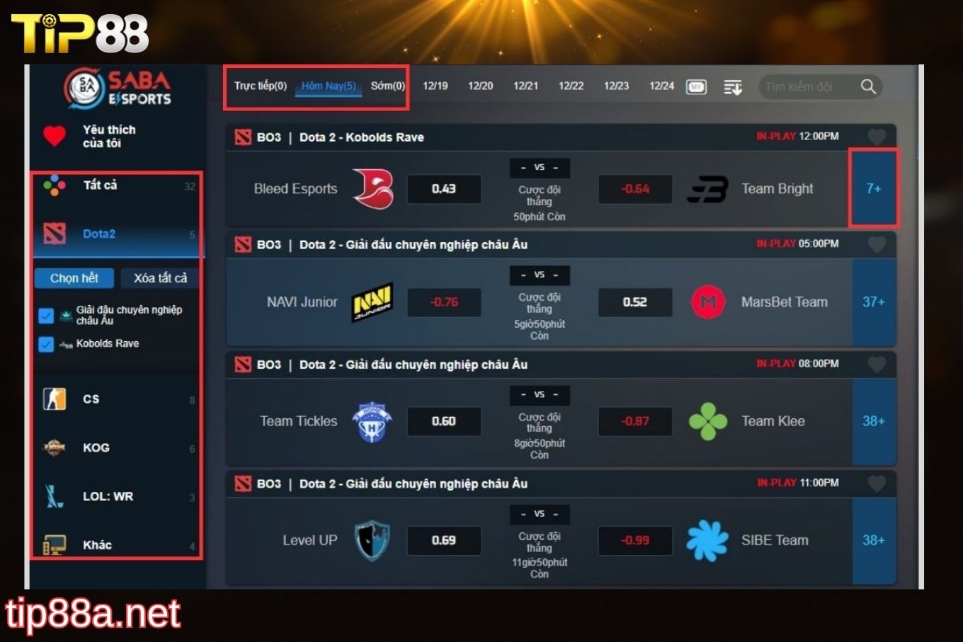 Các tựa game hấp dẫn tại Esport Tip88