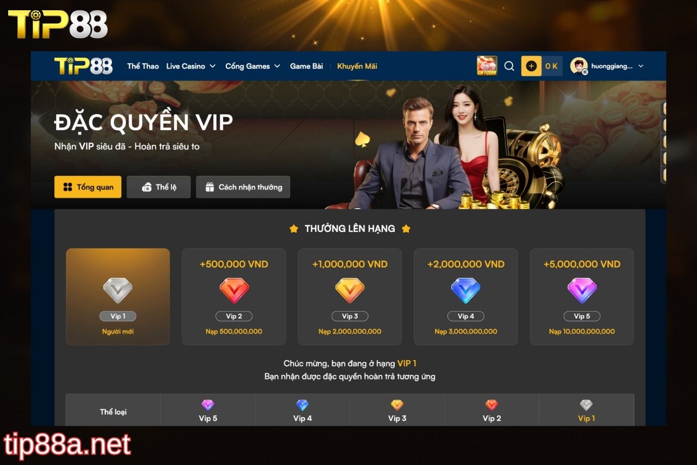 Đặc quyền khi trở thành VIP của Tip88