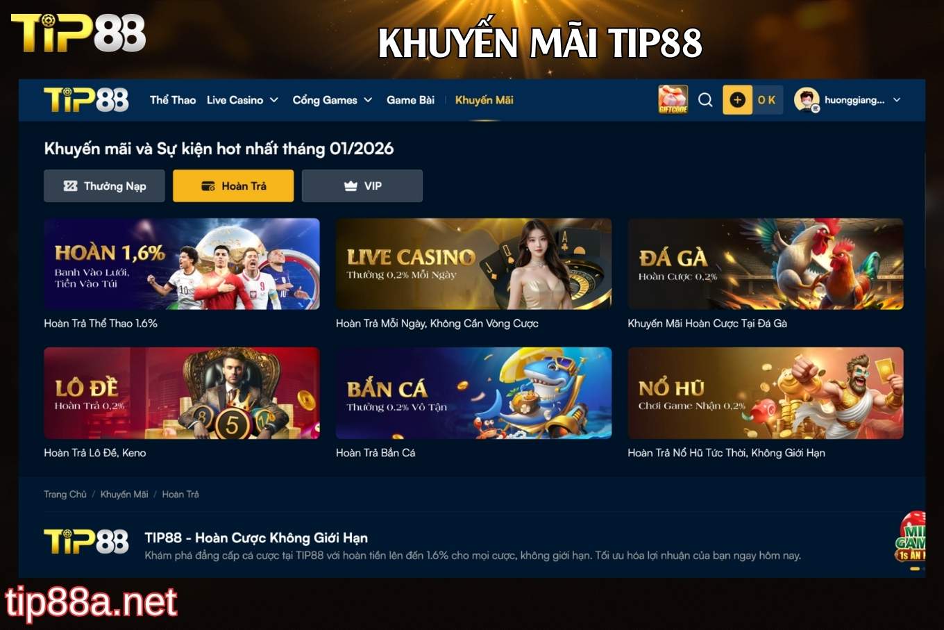 Điều kiện nhận khuyến mãi Tip88