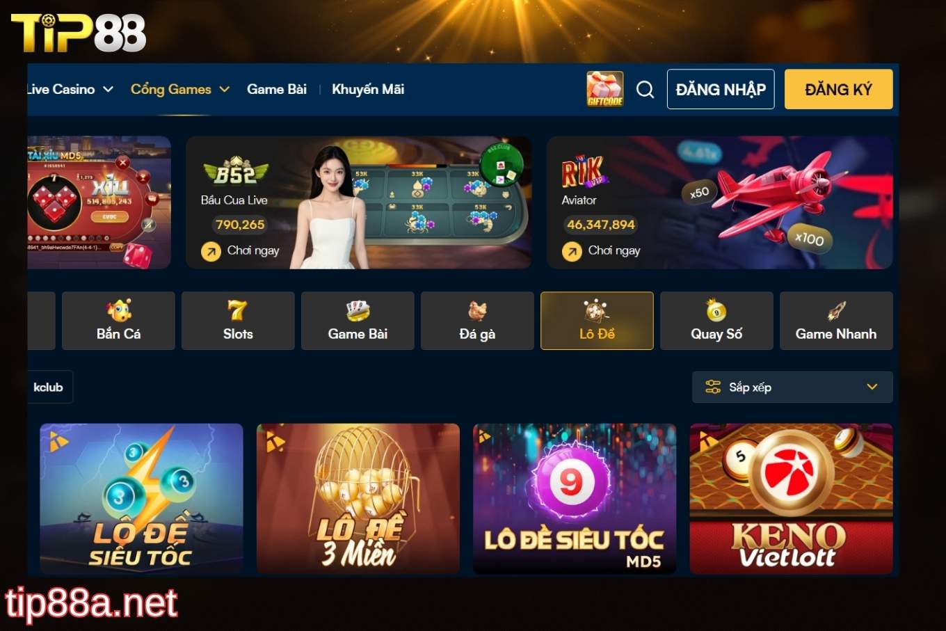 Hướng dẫn cược lô đề Tip88 chi tiết